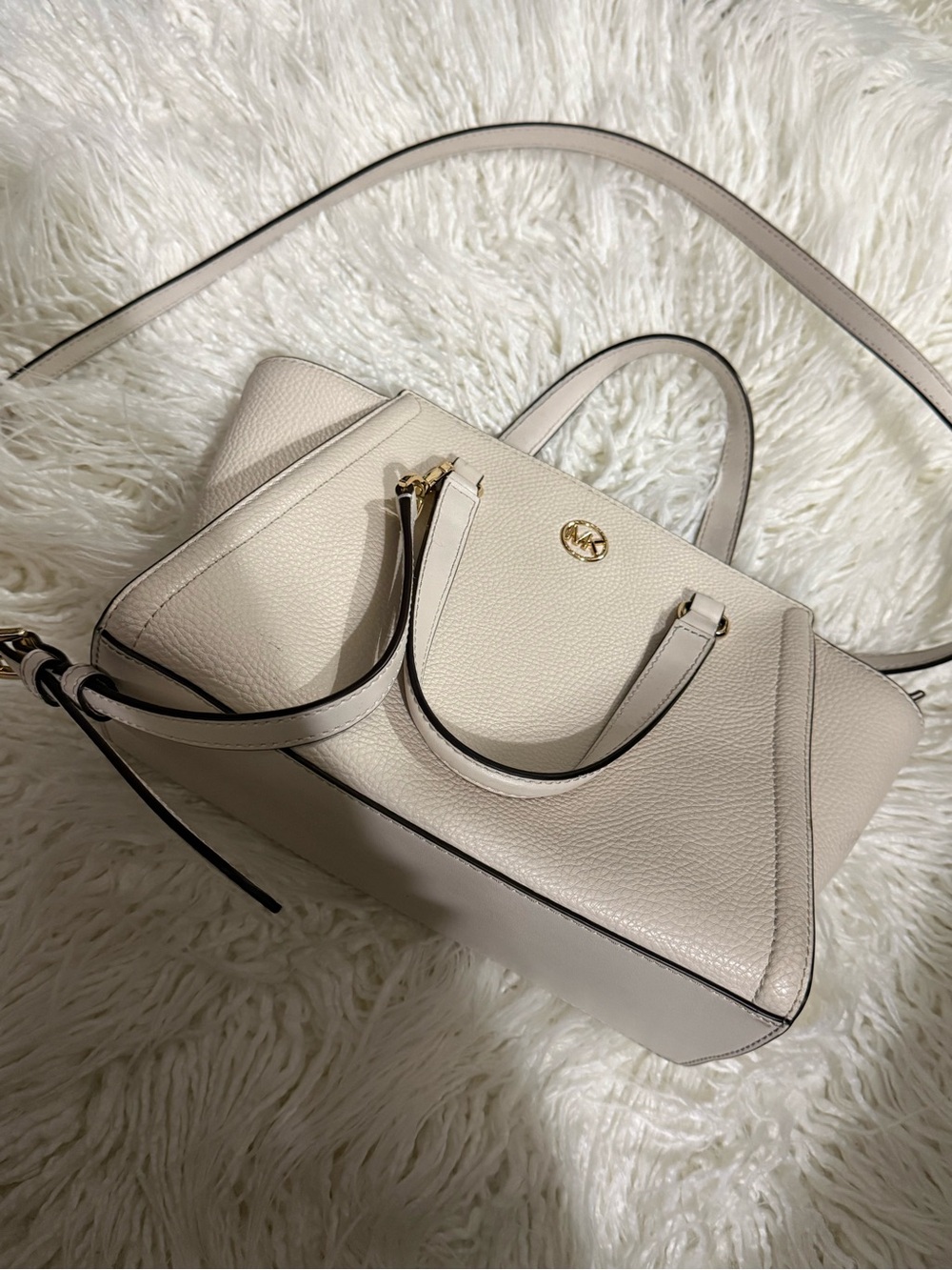 Michael Kors Cream Pebbled Leather Satchel with Gold Accent